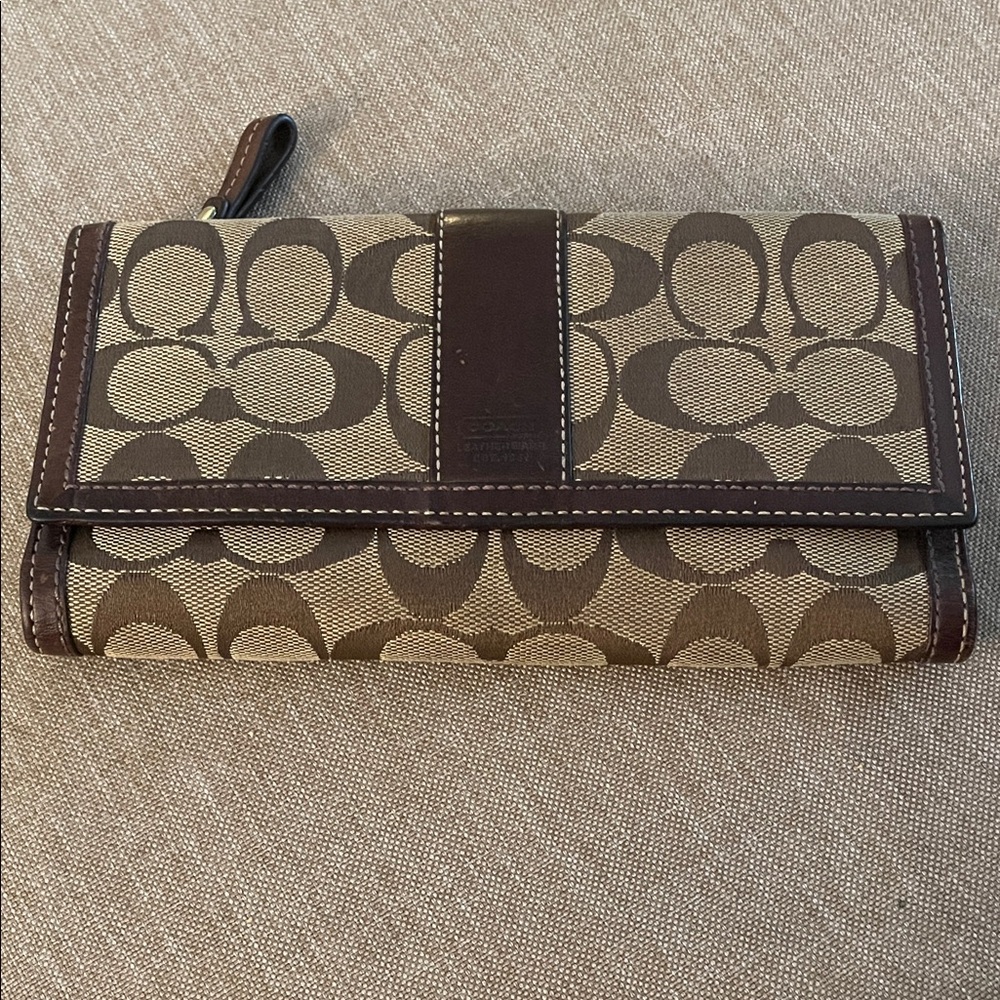Coach Brown and Tan Signature Wallet